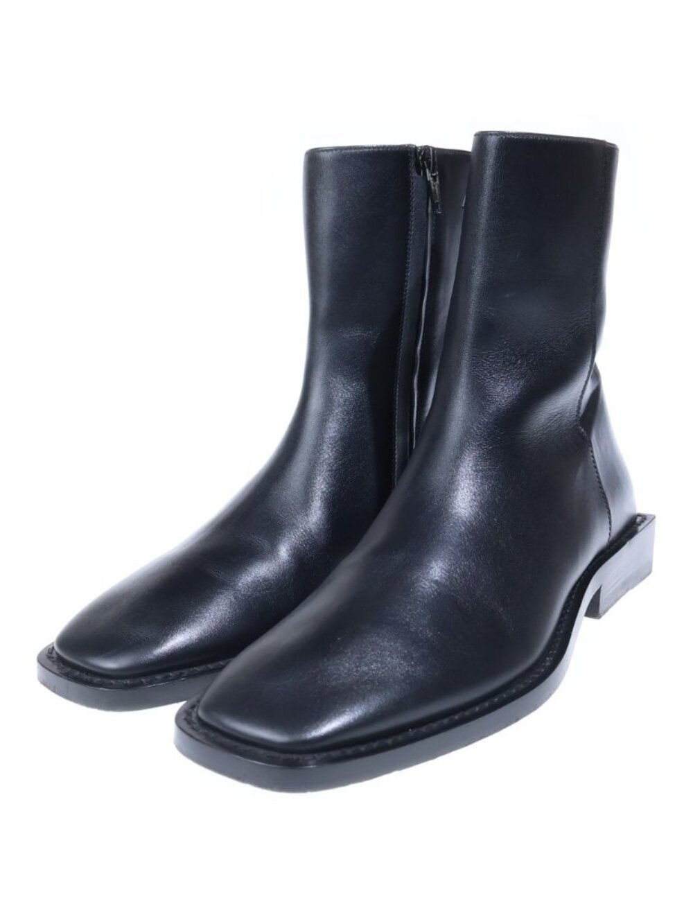 Balenciaga BB Logo Square Toe Side Zip Ankle Boots Black - Picture 2 of 6